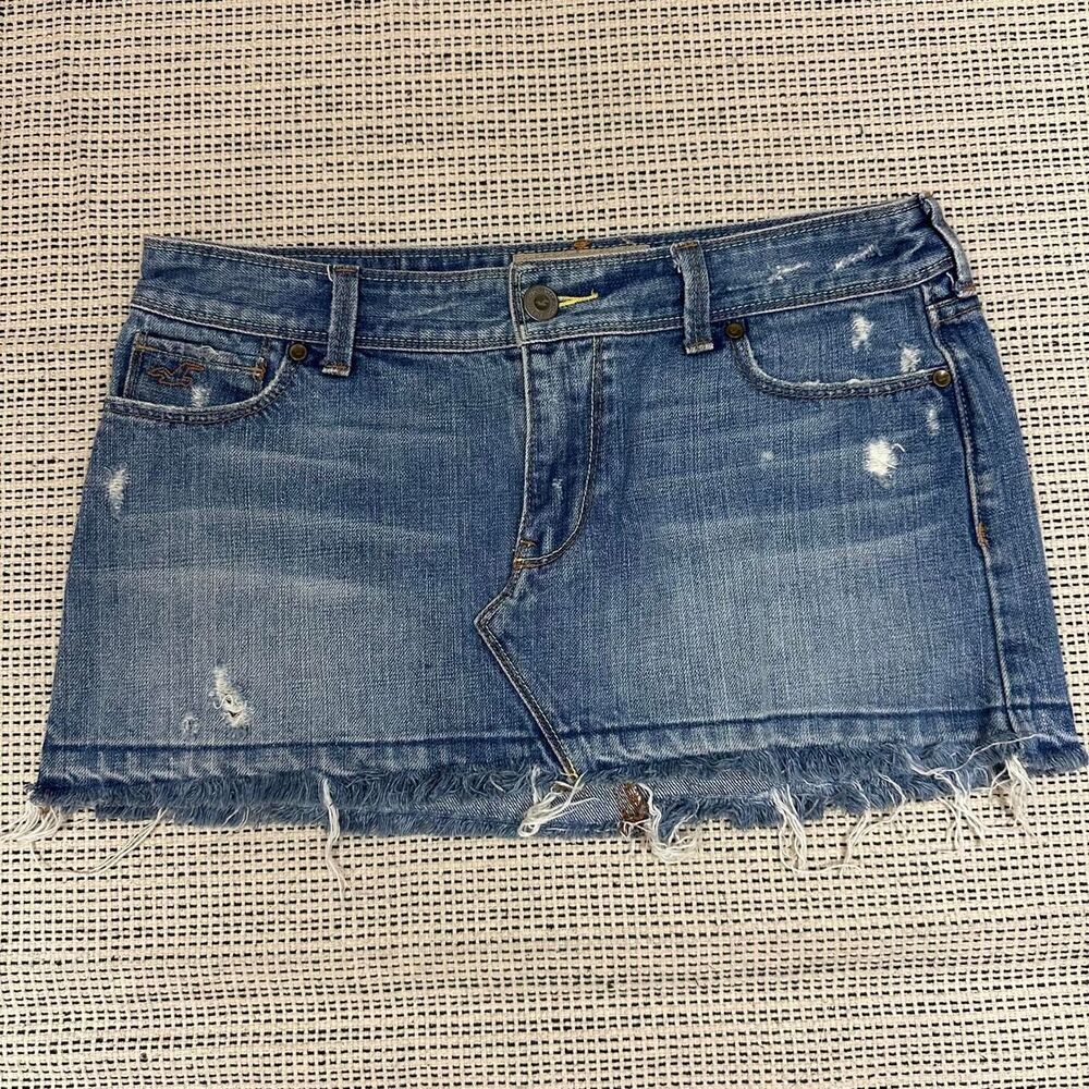 Y2K Hollister Distressed Raw Hem Denim Mini Skirt